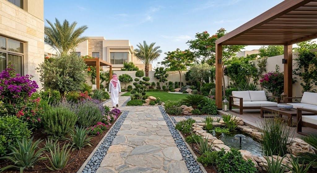 فريق عمل محترف يقوم بتصميم وتنسيق الحدائق وزراعة النباتات بدقة وإبداع ضمن خدمات تنسيق حدائق العدان بالكويت لضمان مساحات خضراء جميلة ومريحة للعملاء.
