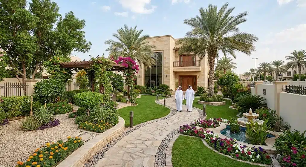 فريق عمل محترف يقوم بأعمال تنسيق وتصميم الحدائق بدقة وإبداع باستخدام أحدث المعدات والنباتات المتنوعة ضمن خدمات تنسيق حدائق الشامية بالكويت لضمان بيئة خضراء جذابة وراحة العملاء.