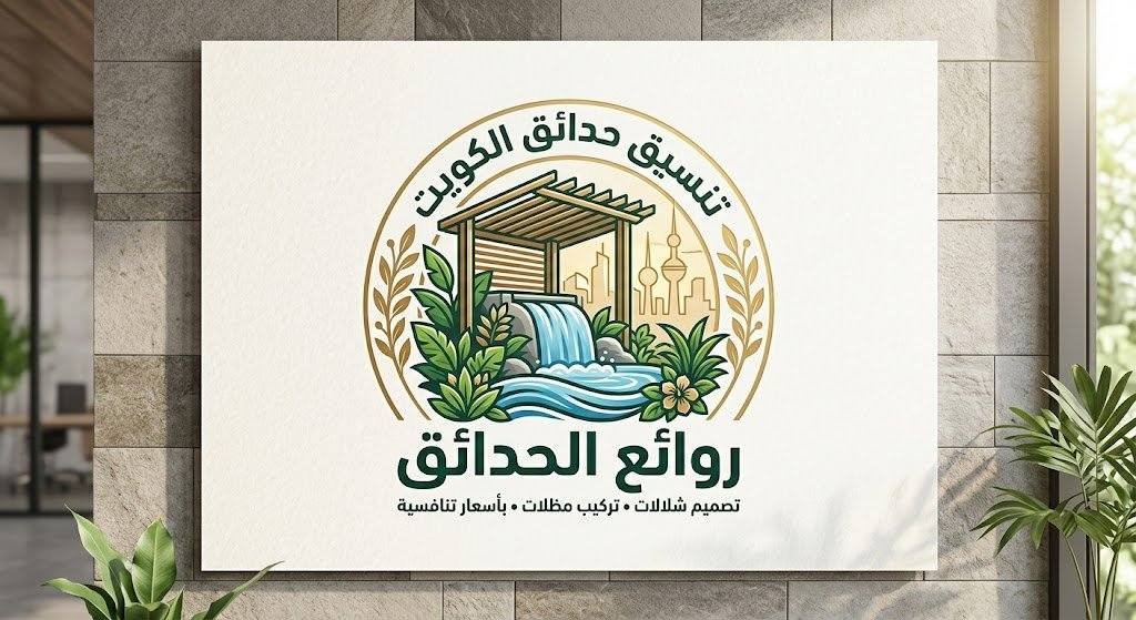 لوجو تنسيق الحدائق الكويت | تصميم شلالات وتركيب مظلات بأسعار تنافسية
