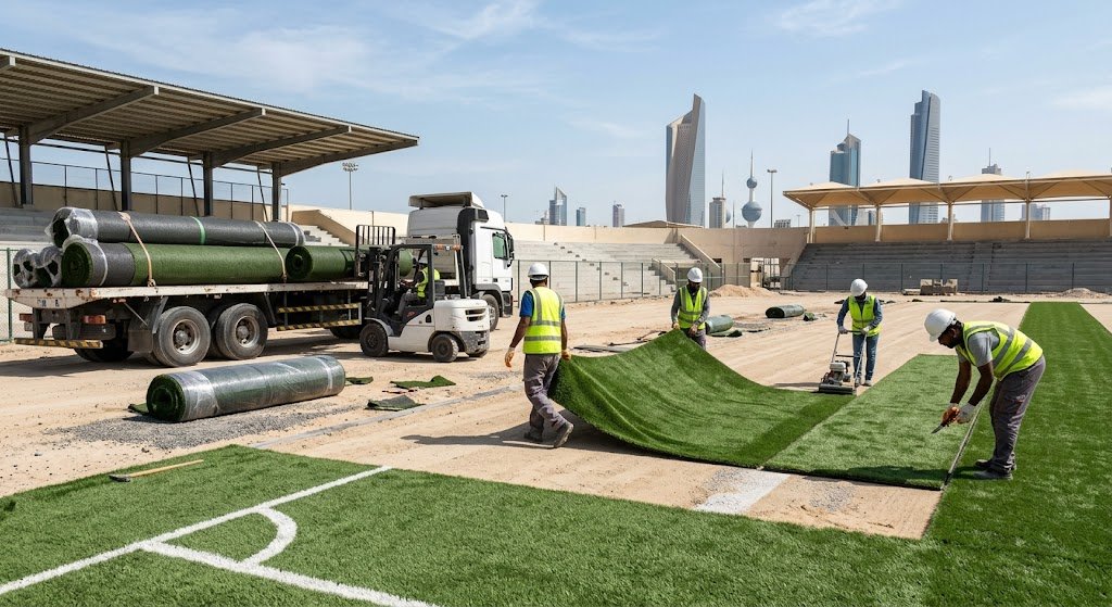 توفير وفرش العشب الصناعي للملاعب الرياضية بدولة الكويت توريد وتركيب تيل صناعي للملاعب بالكويت