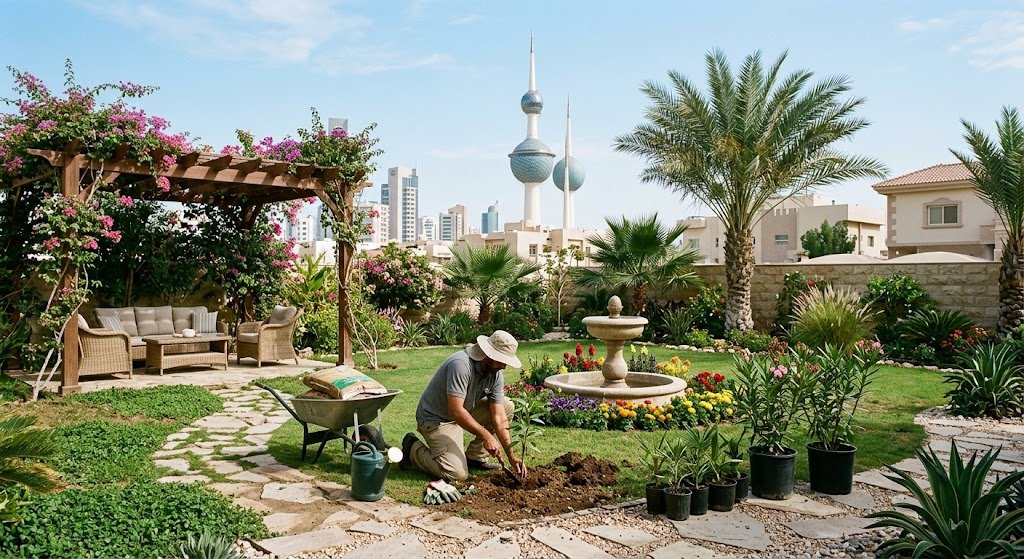 تصميم وتثبيت قعدات خارجية ومظلات حديثة للحدائق بدولة الكويت